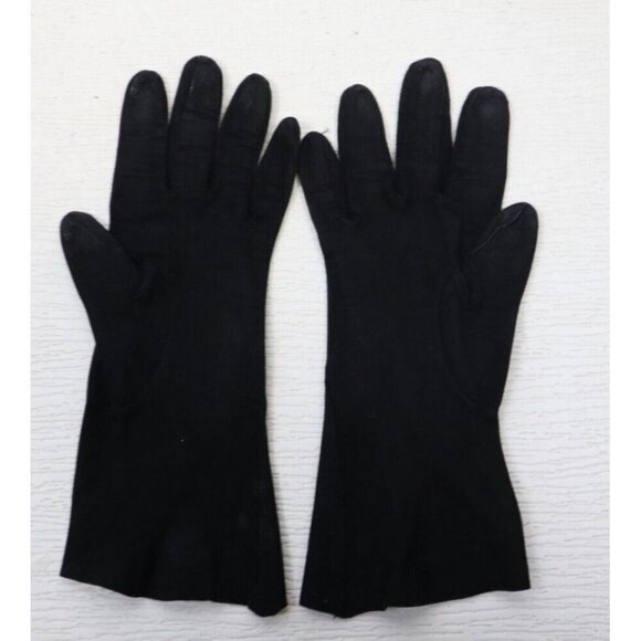 VINTAGE WOMEN'S BLACK SOFT SUEDE GLOVES - ALEXETTE - 6.5 - Picture 8 of 15